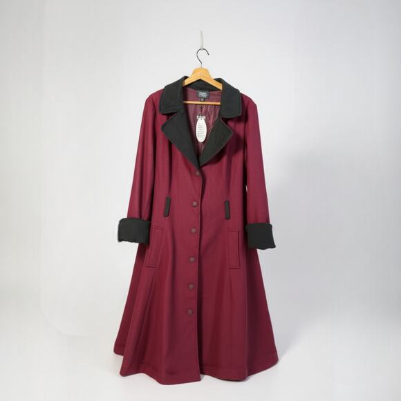 Unique Vintage X Smak Parlor Burgundy Swing Coat with Black Trim Sz 1X - Picture 2 of 3